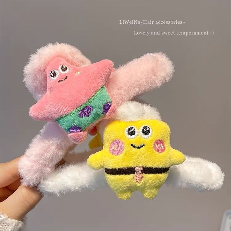 cartoon cute sponge starfish plush grip female furry shark clip large hair clip back head updo hair accessories