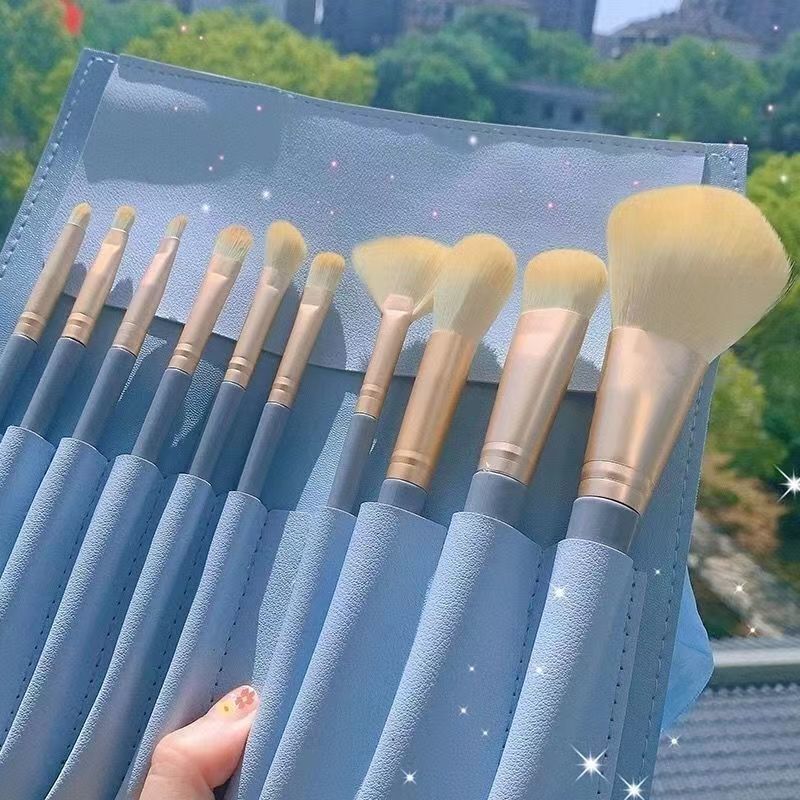 10 blue bridge makeup brushes full set of soft hair makeup brushes novice student portable eye shadow brush face powder 13 purpleflower holly leaf