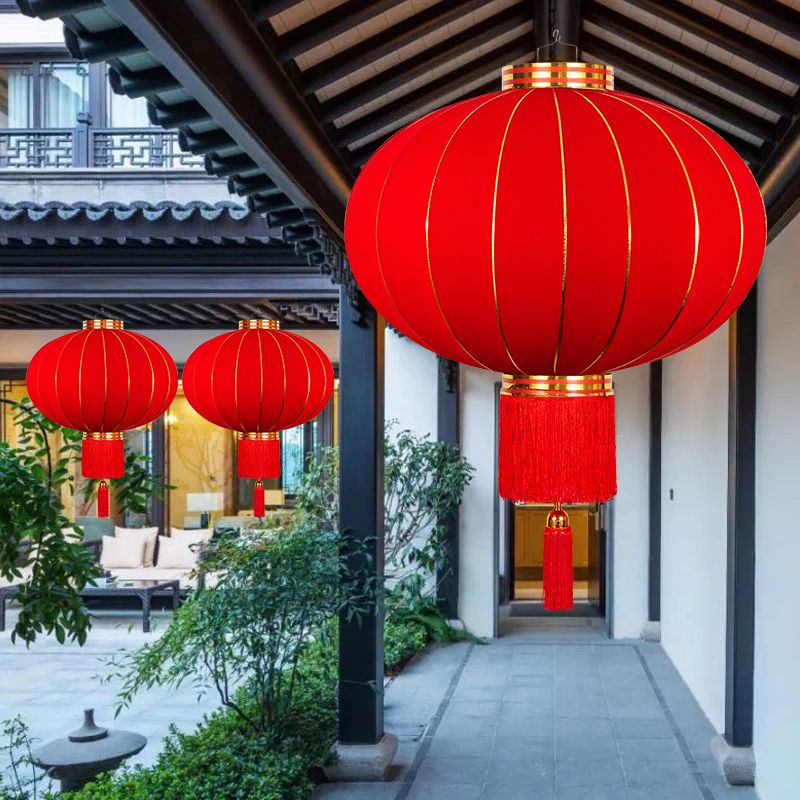 Spring Festival Flocking Red Lantern Chandelier New Year Decoration New Year's Day Balcony Door Outdoor Waterproof and Sun Protection Red Lantern