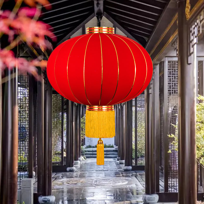 Spring Festival Flocking Red Lantern Chandelier New Year Decoration New Year's Day Balcony Door Outdoor Waterproof and Sun Protection Red Lantern