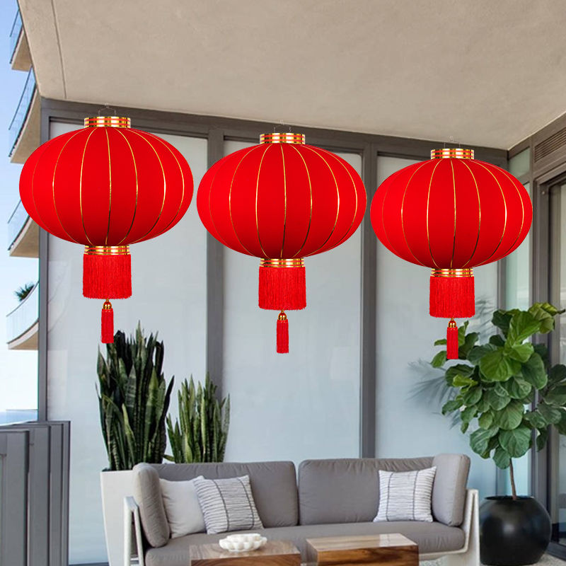 Spring Festival Flocking Red Lantern Chandelier New Year Decoration New Year's Day Balcony Door Outdoor Waterproof and Sun Protection Red Lantern