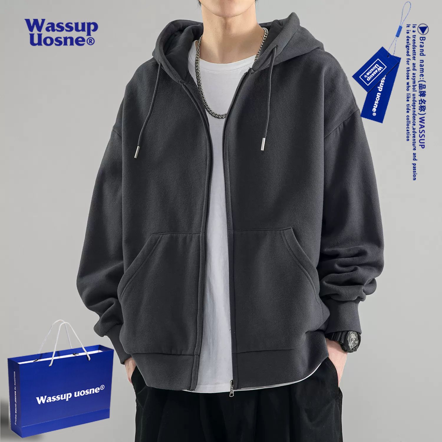 wassup fashion brand cardigan sweater men‘s fall jacket boys hooded clothes couple‘s tops autumn clothing fleece padded coat