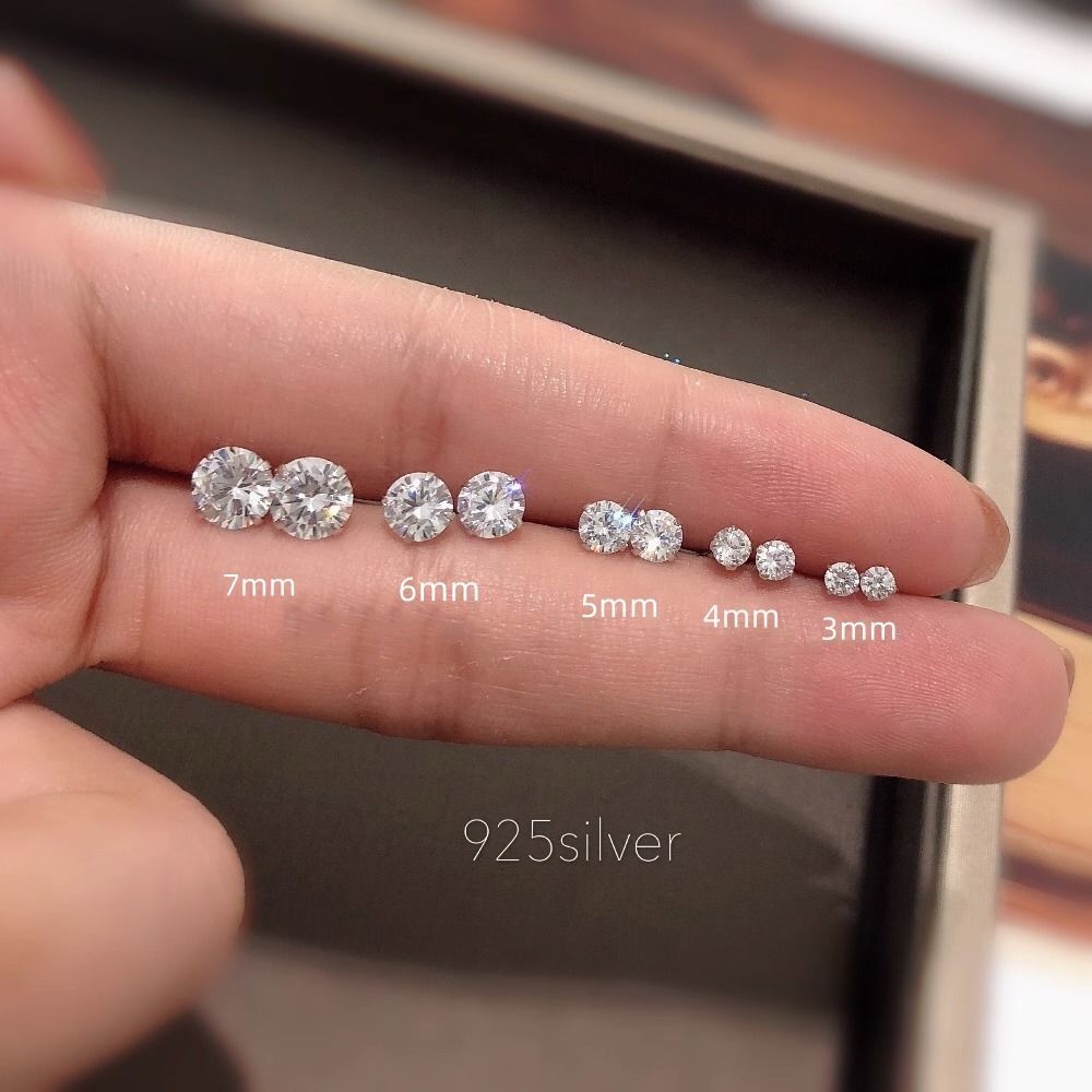 s925 sterling silver zircon straight needle super flash high sense ear-caring cochlear sleeping no need to take off removal-free earrings ear bone stud