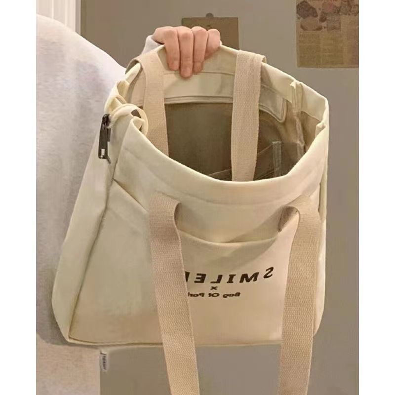 college student class canvas bag female 2023 new casual all-match shoulder bag large capacity work commuter tote bag