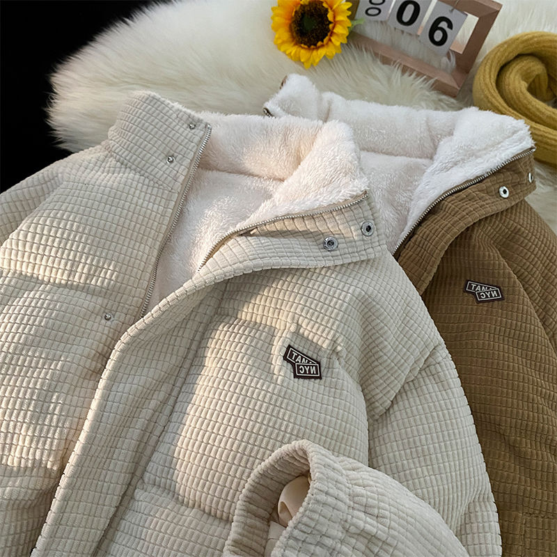 lamb wool coat men‘s winter trendy loose casual bread coat cotton-padded coat fleece lined padded warm keeping corduroy cotton-padded coat