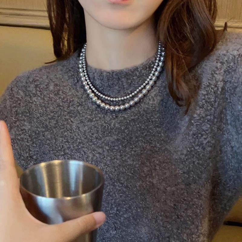 french gray pearl necklace for women light luxury minority design sweater chain twin clavicle chain high-grade sense necklace autumn and winter