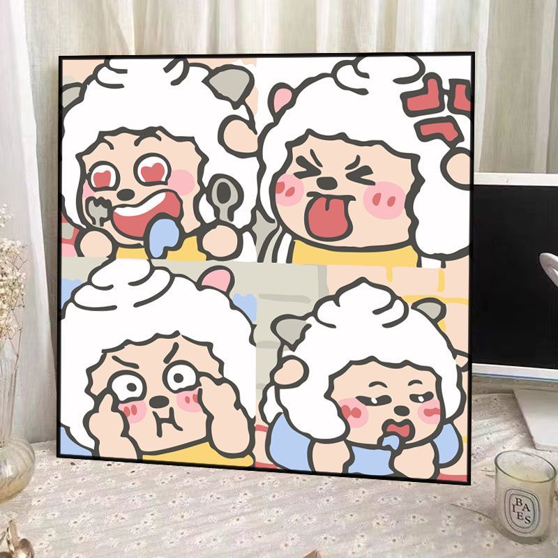 popular lazy sheep digital oil painting diy handmade and hand-painted bedroom square color filling good-looking cute decorative painting