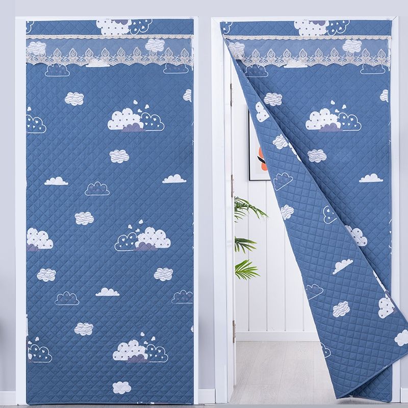 cotton door curtain cold protection in winter warm bedroom kitchen windproof thickened household punch-free double-sided fabric craft partition curtain