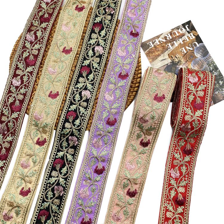 tenghua golden sequins ethnic style lace ribbon han clothing miao waist seal skirt embroidery bar code clothing accessories