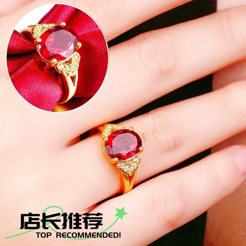 vietnam placer gold ring female red emerald ring female fashion diamond red crystal colored gems ring adjustable mouth