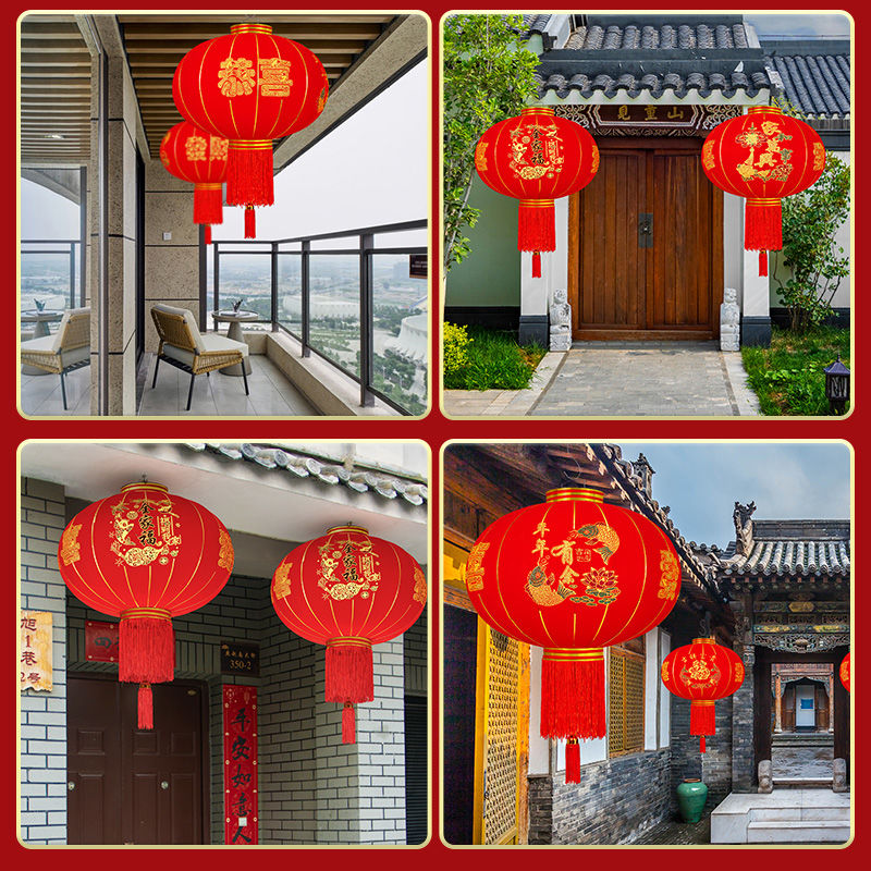 2023 New Red Lantern Pair of Balcony Ornaments New Year Decoration Outdoor Waterproof Spring Festival Gate Lantern