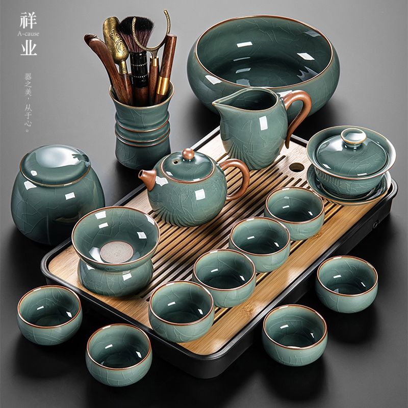 xiangye ge kiln kung fu tea teaware suit household ceramic xi shi teapot cup full set office tea tray set