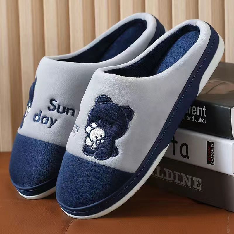 new cotton slippers men‘s winter plus size couple household indoor non-slip thick bottom thickened warm-keeping and cold-proof home women