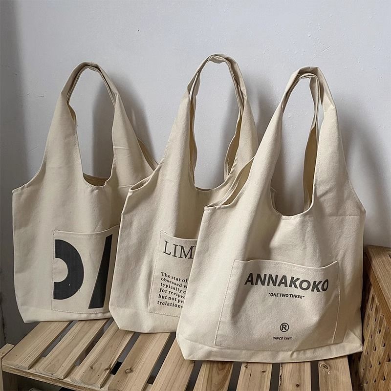 vest bag college student one-shoulder canvas bag female summer niche artistic all-match make-up class new tote bag tote bag