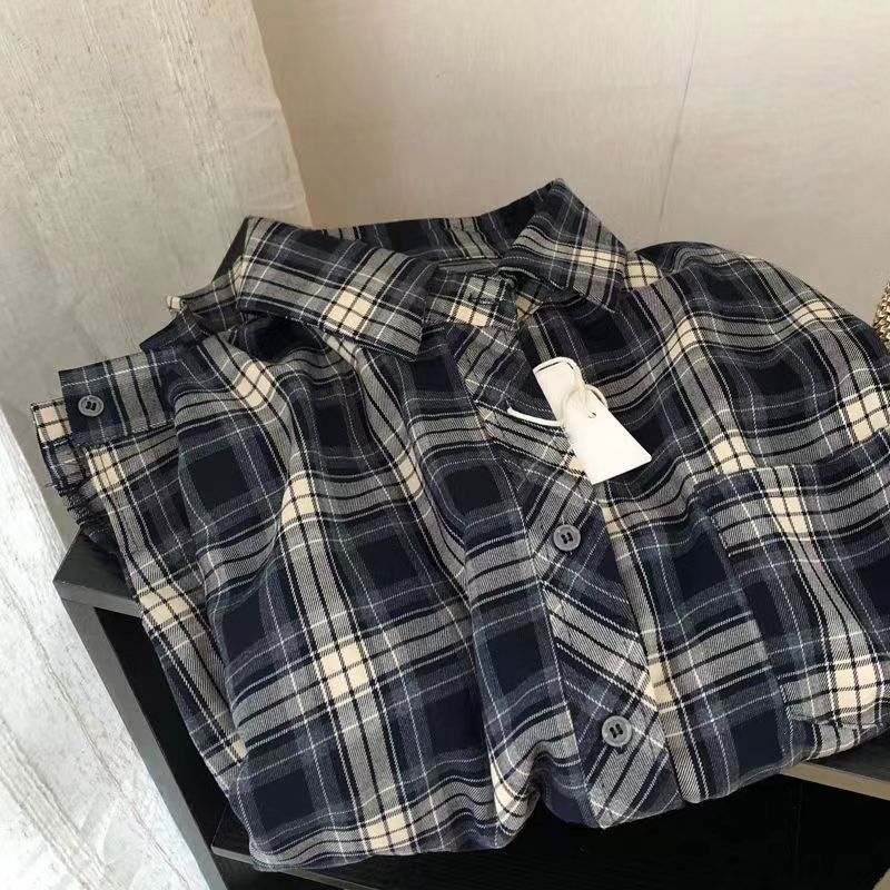 2023 american retro plaid shirt men‘s and women‘s lapel long sleeve fashion brand loose all-match casual cardigan shirt coat