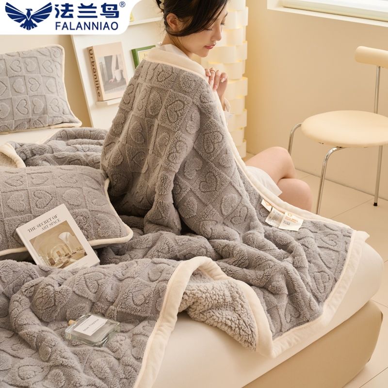 double-sided with velvet warm woollen blanket spring autumn winter double layer cover blanket flange coral fleece home and dormitory single double bed