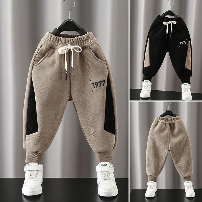 boys‘ fleece-lined trousers 2023 autumn and winter new children‘s thickened integral velvet trousers baby corduroy casual sweatpants