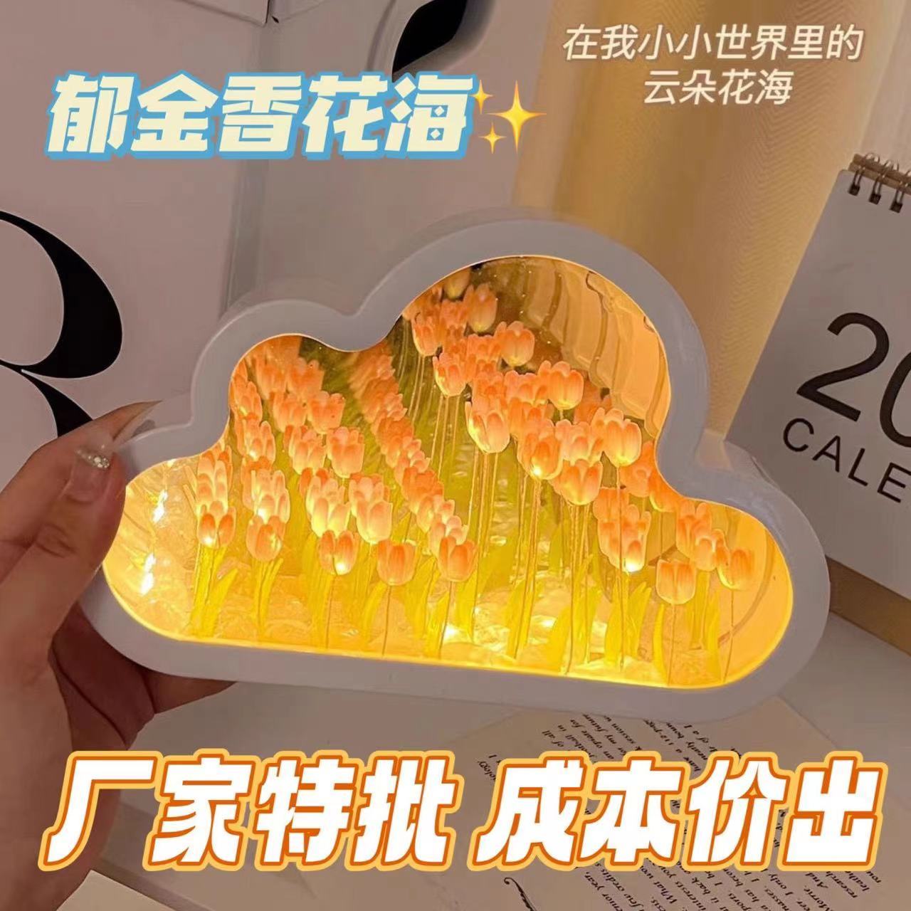 cloud mirror tulip flower sea small night lamp diy handmade birthday gift for girls girlfriends meaningful