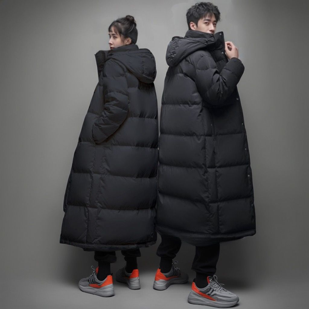 chinese opera art exam down jacket men‘s and women‘s same ultra-long overknee thickened plus size couple‘s white duck down loose school uniform