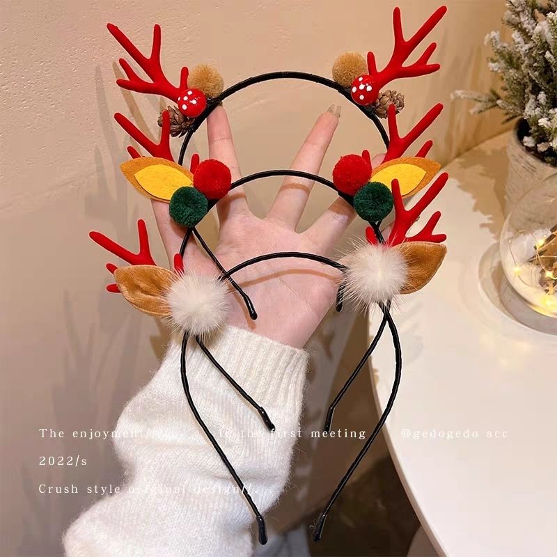 christmas red antler hairband girls‘ cute hairpin headdress mori style elk headband ornament adult hair accessories