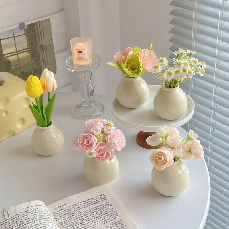 mini ceramic vase artificial flower set ins style room artificial flower decoration daisy dried flower desktop decoration