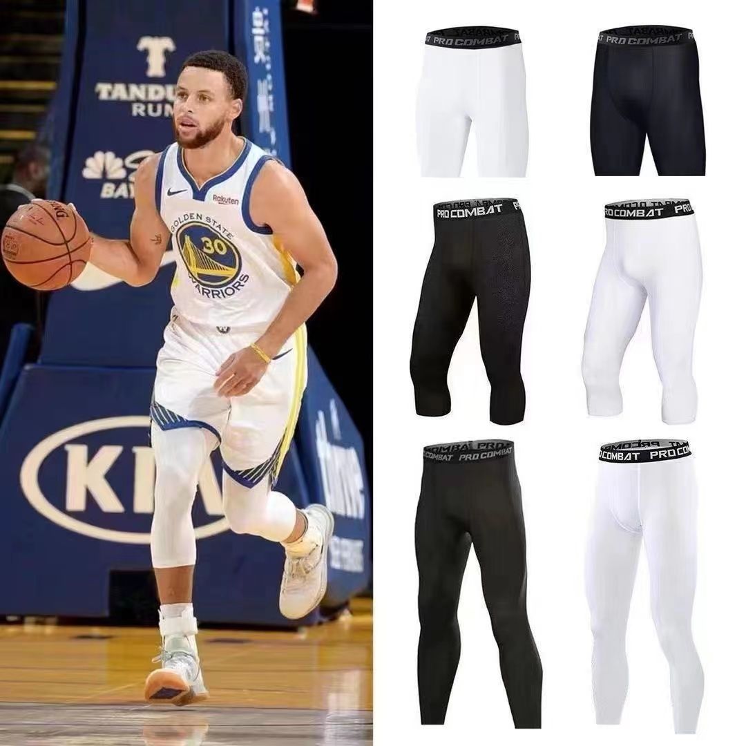 basketball cropped tights sports equipment shorts training fitness cropped white high elastic compression and quick-drying leggings men