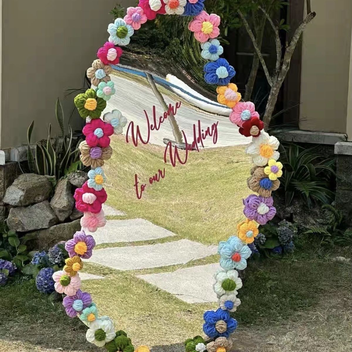 puff flower finished product xiaohongshu diy mirror homemade by hand flower bedroom decoration mori style wool decorative accessories