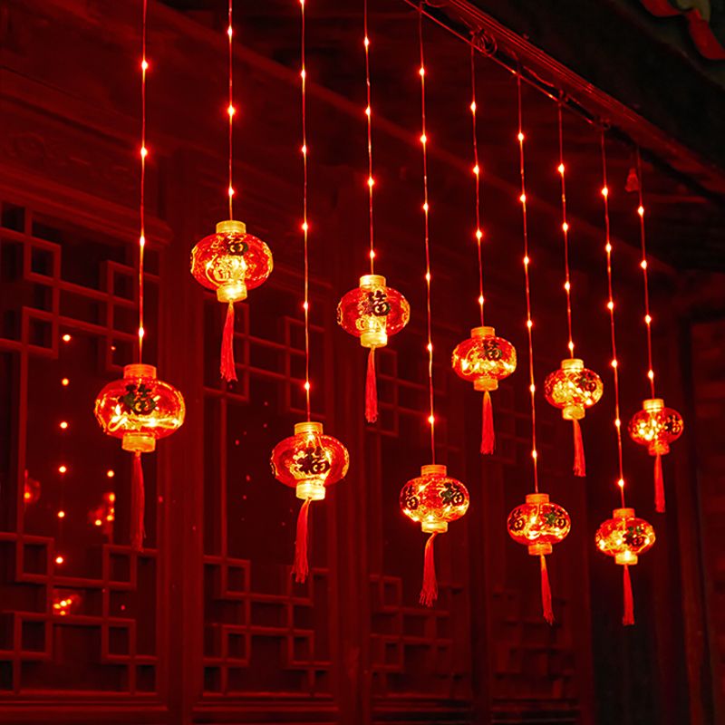 Led New Year Lights Small Bell Pepper Lighting Chain Curtain Lights Courtyard Ambience Light Lantern Festival Festive Lantern New Year Decoration Red Lantern