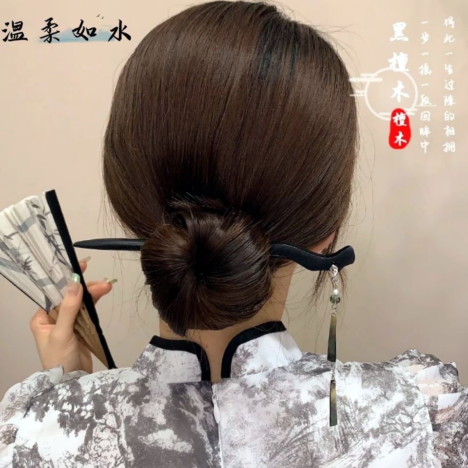 new chinese style tassel hairpin women‘s ancient style han chinese clothing cheongsam updo pin hairpin high sense blackwood hair clip headdress