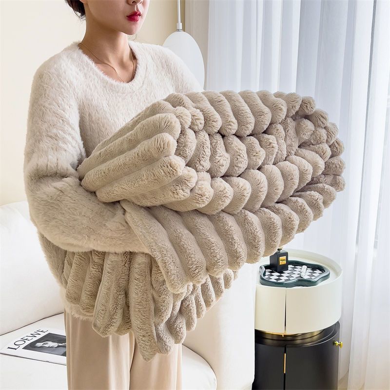 light luxury fur-grade rabbit plush blanket autumn and winter warm milk flannel sofa blanket coral fleece thickened blanket