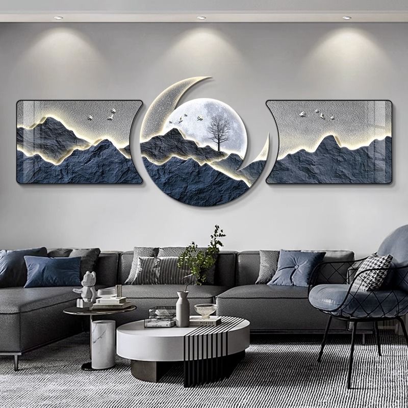 home with mountain light luxury high-end living room decorative painting chinese sofa wall painting mural texture modern minimalist