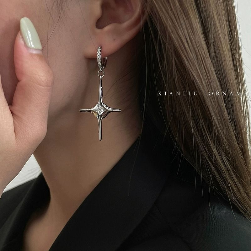 high-grade cross earrings 2024 new popular light luxury minority long earrings ear clip simple and elegant earrings