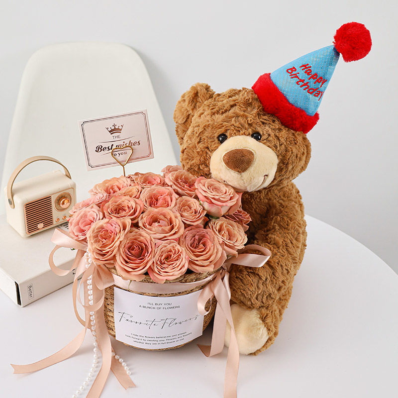 women‘s day birthday gift girl bear preserved fresh flower bouquet flower pot 38 goddess for girlfriends and friends