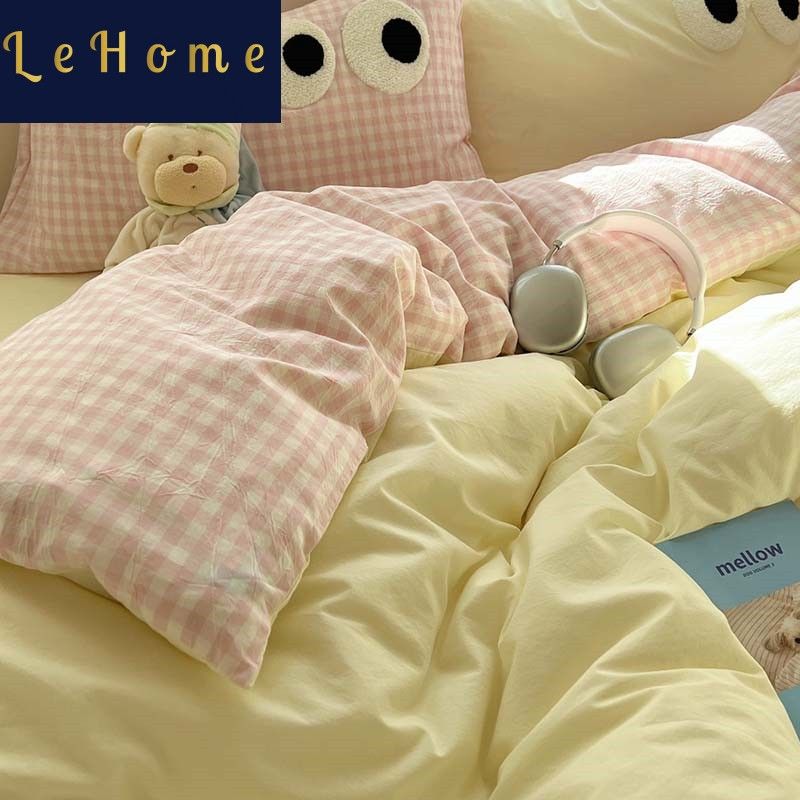 lehome towel embroidery washed cotton bed four-piece set ins style mixed bed sheet quilt cover dormitory three-piece set bedding