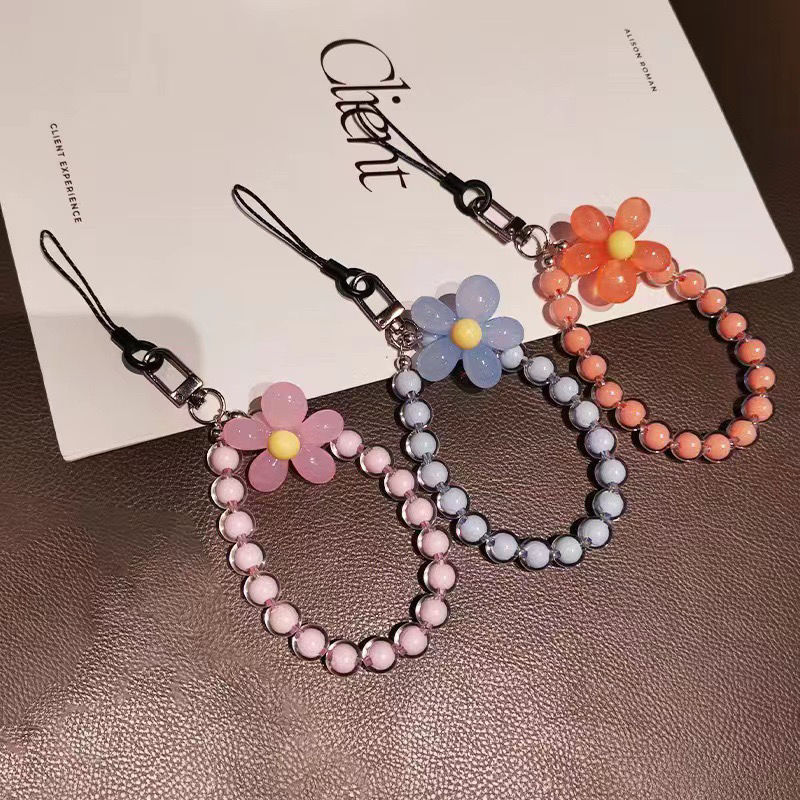 mobile phone pendant beads flower pendant macaron hang rope crystal string beads internet celebrity new pendant bracelet short rope