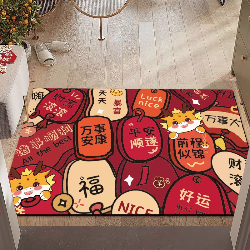 new dragon year door mat red festive hallway entrance floor mat household stain-resistant safe trip absorbent floor mat