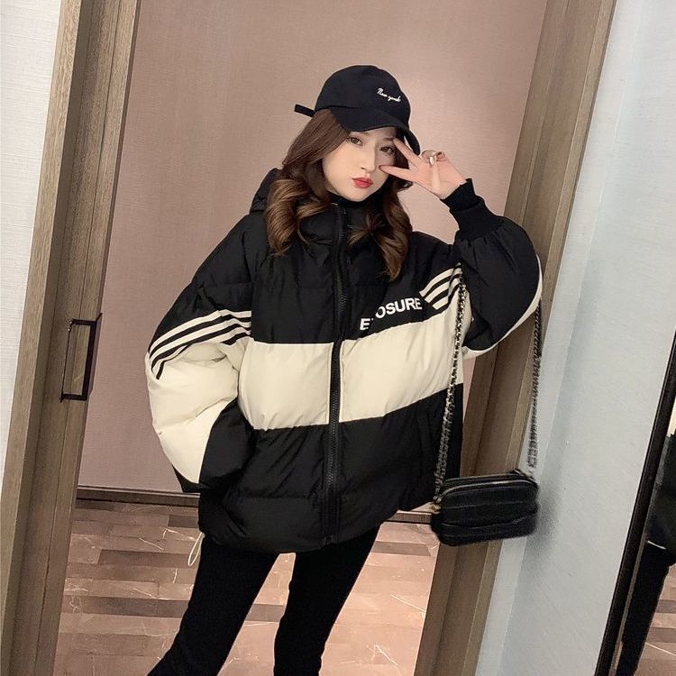 genuine goods style color contrast patchwork workwear down jacket women‘s winter 2024 new high-grade fried street western style bread coat