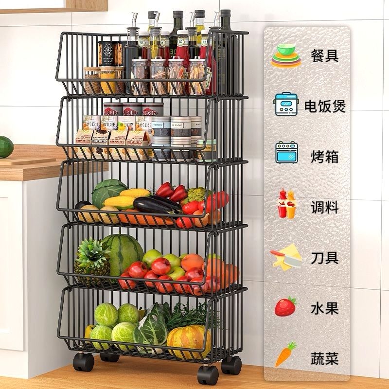 kitchen vegetable shelf storage rack household multi-functional vegetable fruit snack storage rack pulley mobile trolley