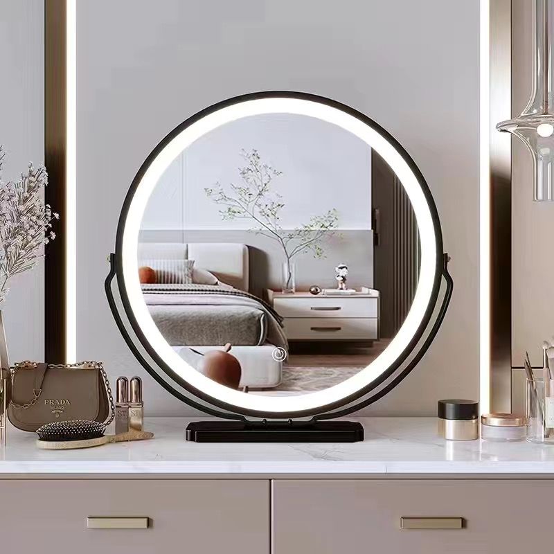 internet celebrity led make-up mirror desktop bedroom rotating smart dressing table ins rechargeable chinese style mirror with light