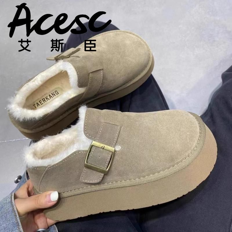 acesc snow boots women‘s outer wear 2024 new winter fleece lined padded warm keeping platform cotton shoes waterproof bread shoes