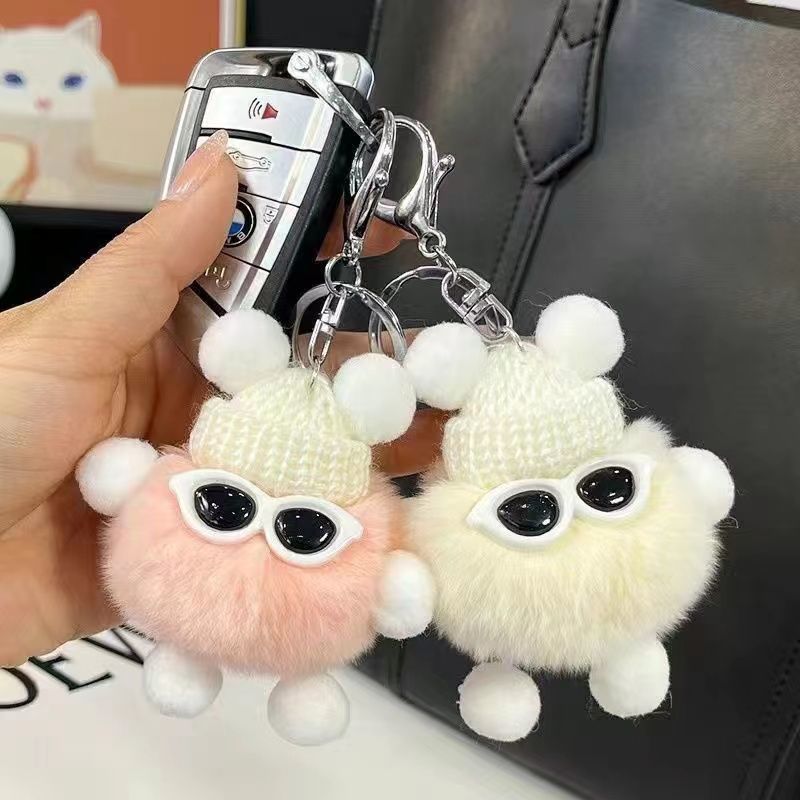 cute rex rabbit fur small briquette car key ring ins teenage girl‘s romance doll couple pendant student schoolbag pendant