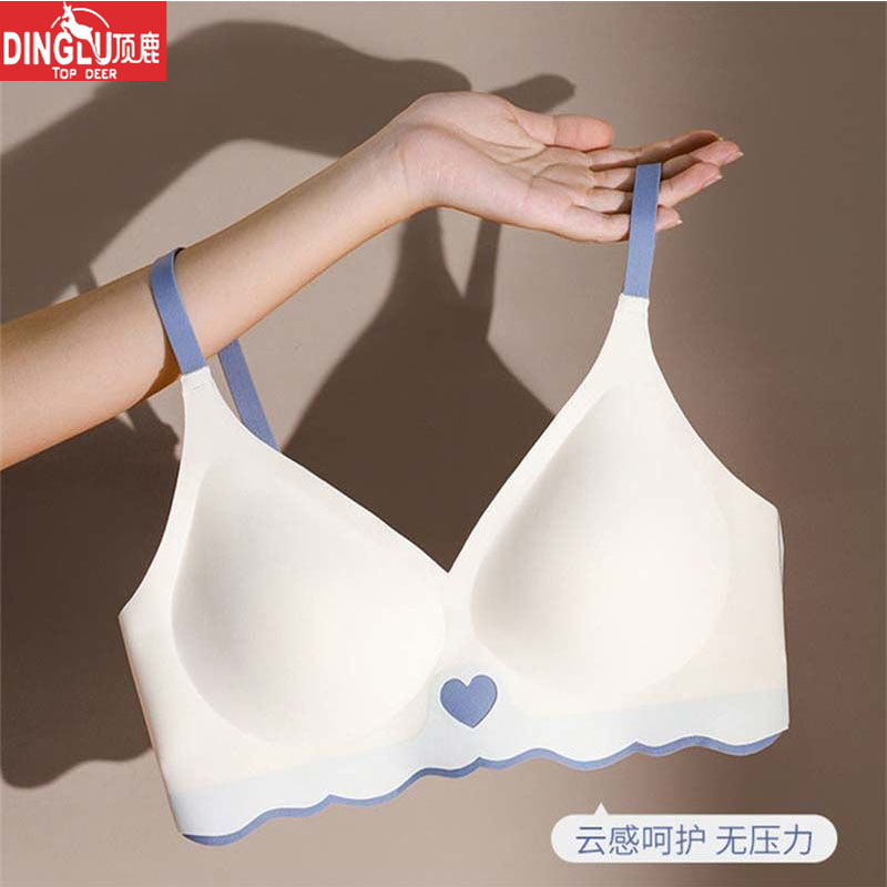 top deer seamless thin small breast push up no steel ring anti-sagging big chest show small sports comfortable bra