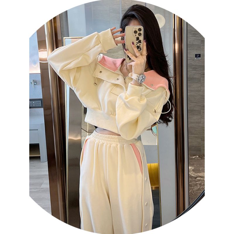 hooded sweater fashion suit women‘s 2023 spring and autumn new western style fried street slimming wide leg pants sportswear two-piece suit