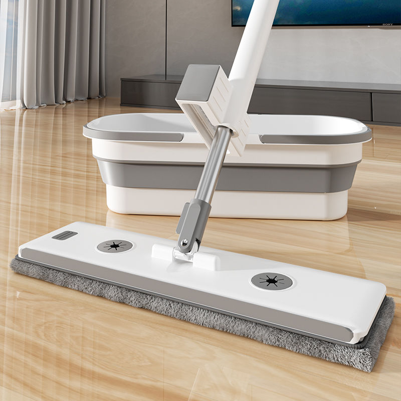 flat mop folding bucket household 2024 new four-weight scraping large mop hand wash-free mop mopping gadget