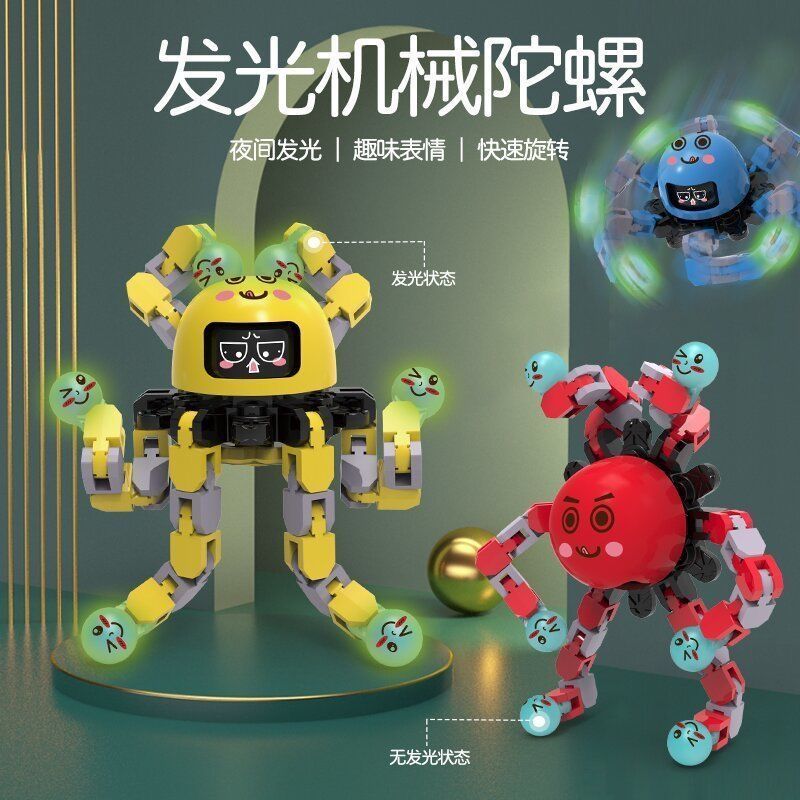 fingertip mechanical gyro robot luminous rotating deformation face changing children decompression puzzle finger boy toy