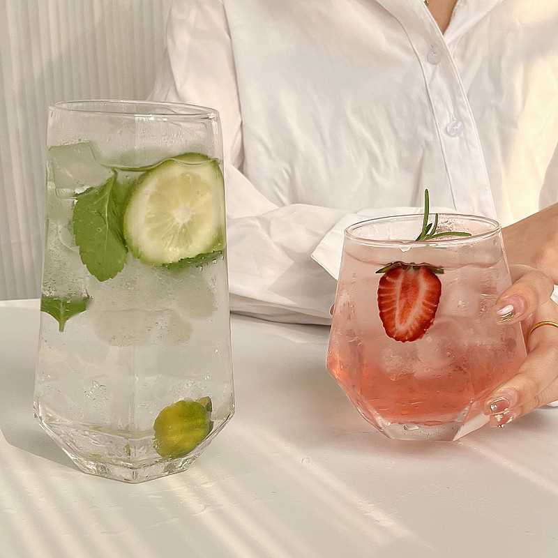 good-looking rhombus glass ins restaurant transparent simple household bubble water cup cold drink cup drinking cup