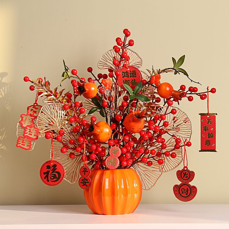 chinese hawthorn fortune fruit lucky persimmon artificial flower wedding new year decorations living room dining table tv cabinet housewarming ornaments