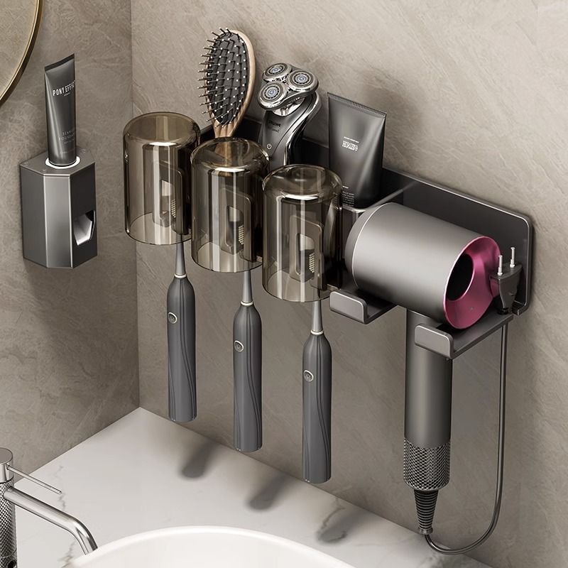 jibaiju gun gray toothbrush holder bathroom storage rack hair dryer bracket wall-mounted mouthwash cup storage rack