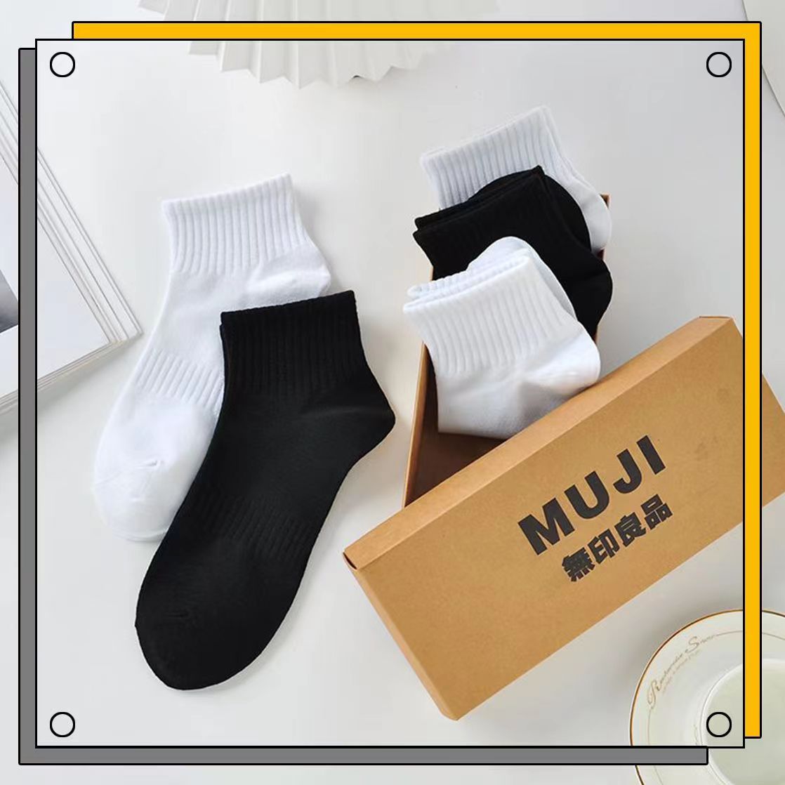 5 pairs boneless pure cotton spring and summer new gift box long pure white deodorant student mid-calf versatile sports socks