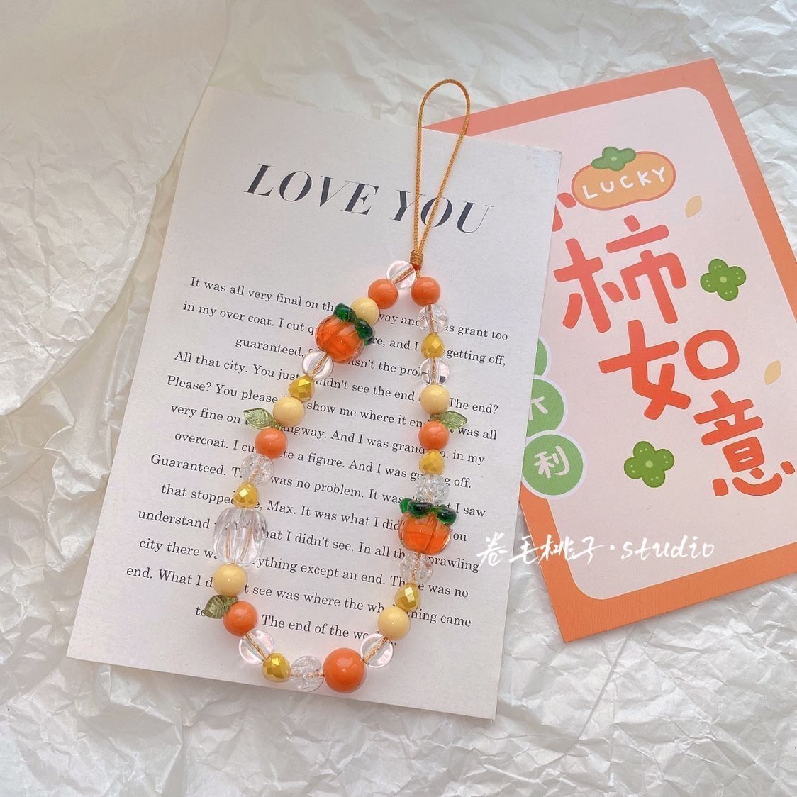 homemade persimmon persimmon smooth phone chain ccd camera pendant mori girl anti-drop wrist pendant national style beaded original